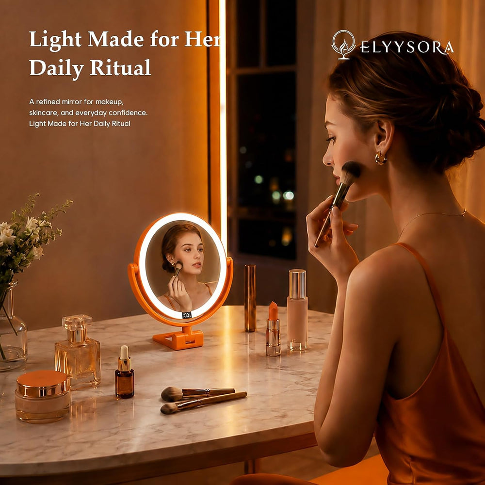 1X/30X Makeup Mirror with Lights, Magnifying Mirror (Orange)