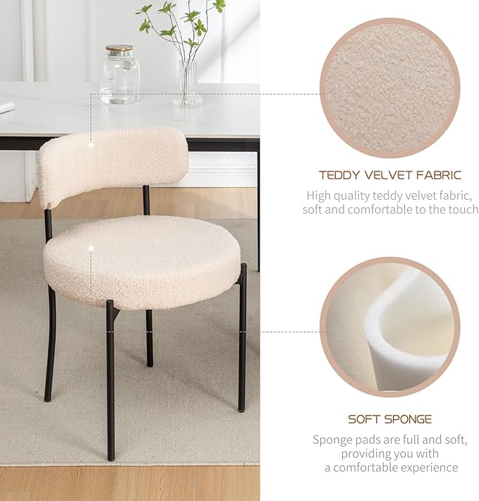 Boucle Dining Chairs Set of 6, Mid Century Modern Dining Room Chairs with Met...