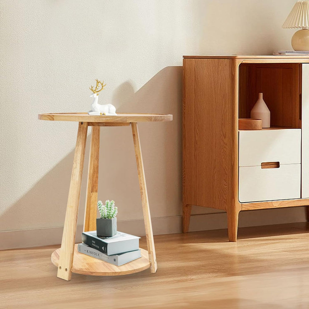 Small Round Side Table, 2-Tier End Table with Storage Shelf, Modern Couch Bed...