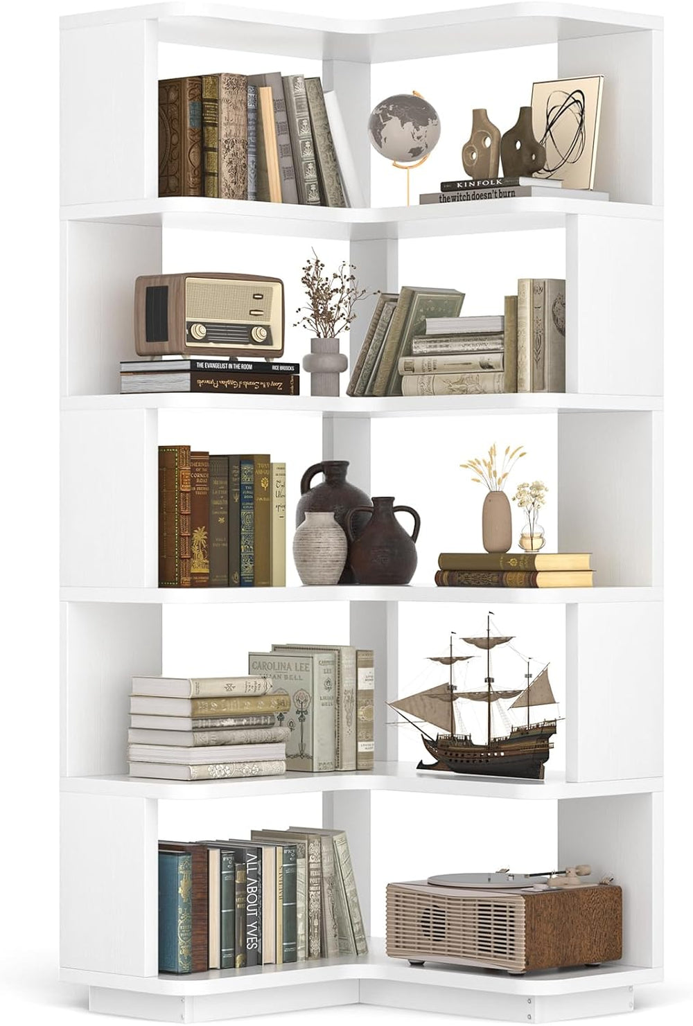 Besiost Corner Book Shelf, 6-Shelf Corner Bookshelf for Small Corner Spaces
