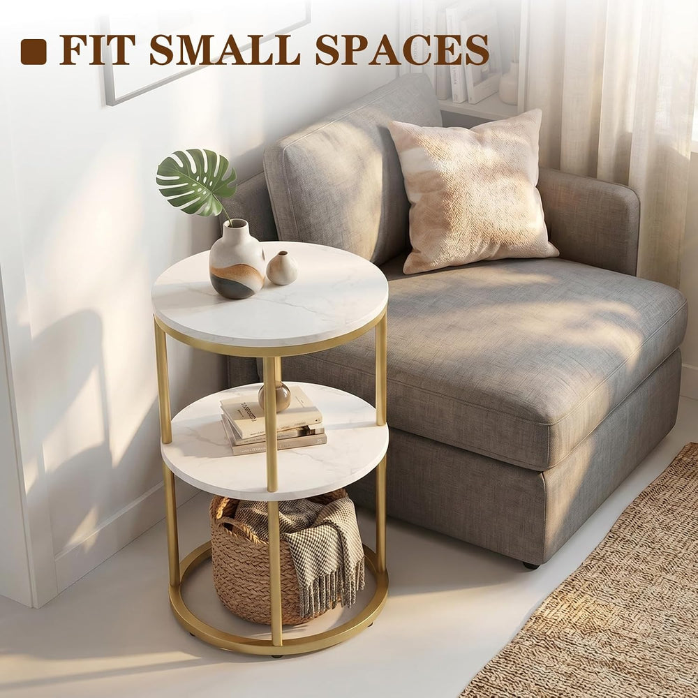 C Shaped end Table,2 Tier Wood Round Side Table for Couch,Small Sofa Table wi...