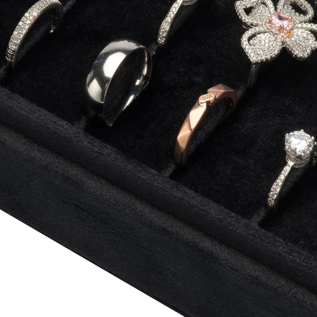 Velvet Ring Organizer Display Tray Jewelry Box Earring Holder Case for Wedding Birthday Christmas Day (Black)