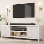 IDEALHOUSE Fluted TV Stand for 80 inch, Modern Entertainment Center with Adjustable Shelves, White TV & Media Cabinet 2-Tier Storage for Living Room Bedroom