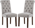 COLAMY Button Tufted Dining Chairs Set of 2, Parsons Upholstered Fabric Dining Room Chairs Kitchen Chairs with Wood Legs and Padded Seat, Light Grey