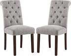 COLAMY Button Tufted Dining Chairs Set of 2, Parsons Upholstered Fabric Dining Room Chairs Kitchen Chairs with Wood Legs and Padded Seat, Light Grey