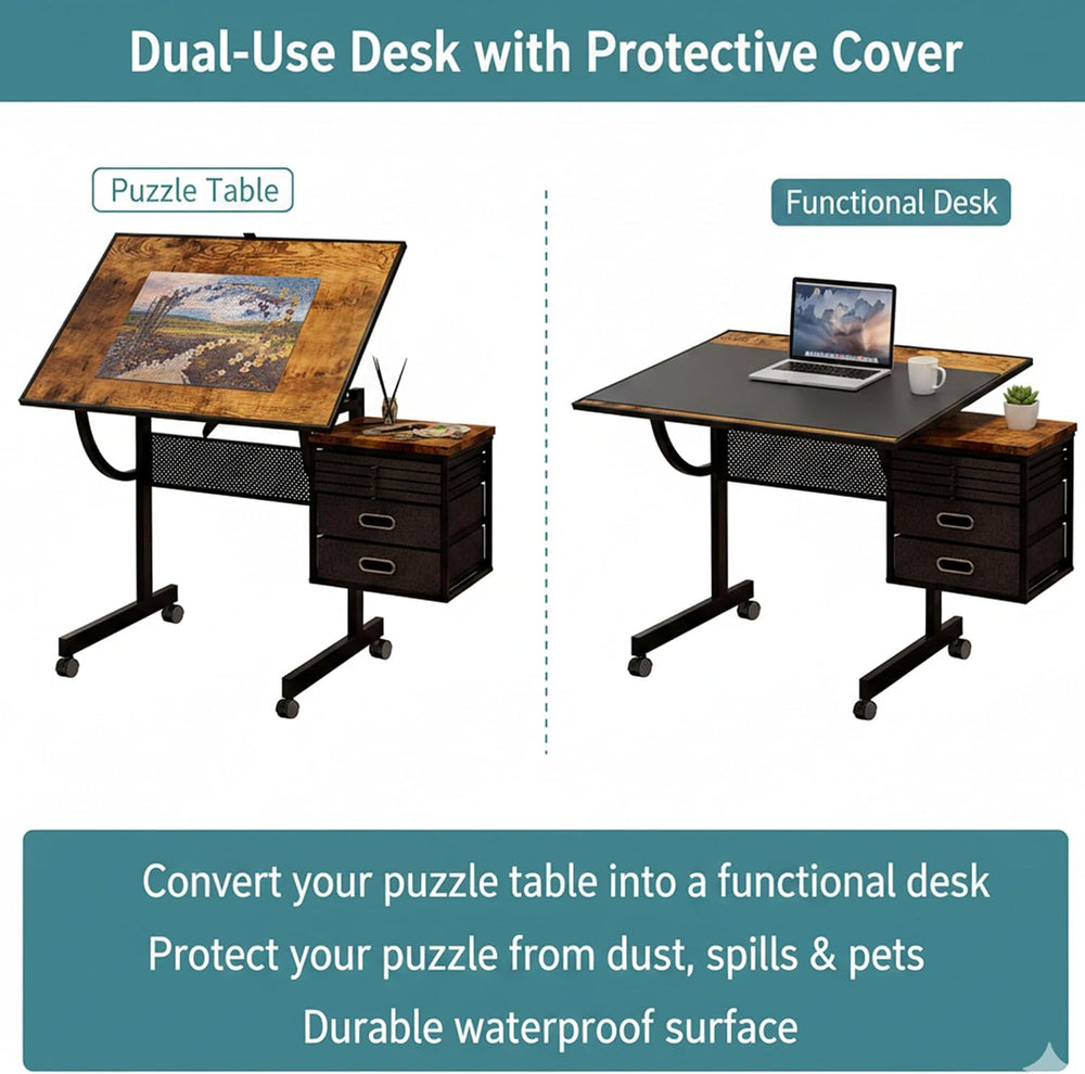 Adjustable Drafting Table with 4 Trays & 2 Storage Drawers, Multifunction...