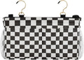 Checkered Black Bedside Caddy for Dorm Bed Bedside Hanging Caddy Bag Iron Frame Storage Organizer Pocket for Bunk Home College Hospital Beds 2 Hooks