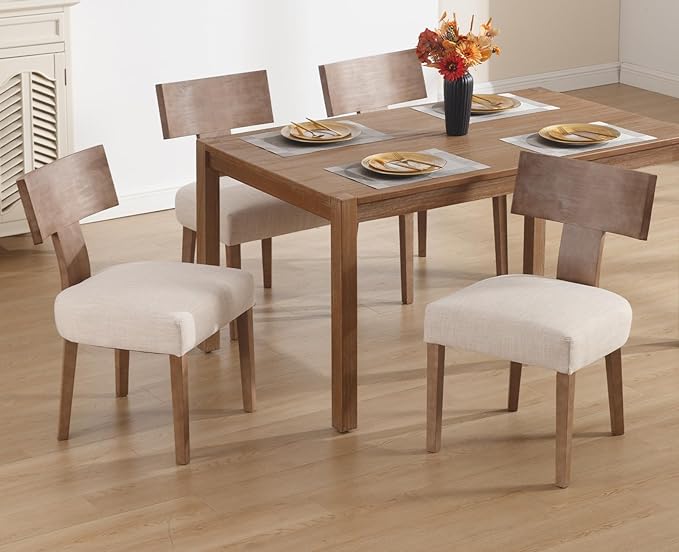 chairus Farmhouse Dining Chairs Set of 6, Upholstered Accent Chairs with Natural T-Shape Wood Back Armless Kitchen Chairs with Soft Pad, Linen Beige