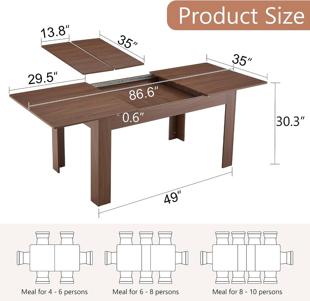 Extendable Dining Table for 4-10 People｜59-87 Inch Rectangular Kitchen & ...