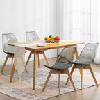 Clear Dining Chairs Set of 4, Modern Acrylic Dining Chair Transparent Chairs with PU Leather Cushions Seat & Wood Legs, Side Chairs for Dining Room Kitchen Restaurant Balcony (Grey)