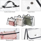 Univivi 6 Pack Dust Bags For Purses and Handbags,Clear Dust Covers Bag Organizer Closet Organizer System,Bedroom Handbag Organizer, With Magnet Button & Leather Handle (3 Size)