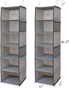 6 Shelves Hanging Closet Organizer, 2 Pack Hanging Storage with 4 Side Pockets for Clothes Shoes, 43.5"x12"x12"(Grey)