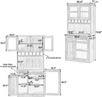 Farmhouse Kitchen Pantry Cabinet 35.4x17.7x74.8inch Freestanding Buffet with Hutch,Tall Kitchen Pantry Storage Cabinet with Wine Rack and Adjustable Shelves for Home Dining Living Room,Natural