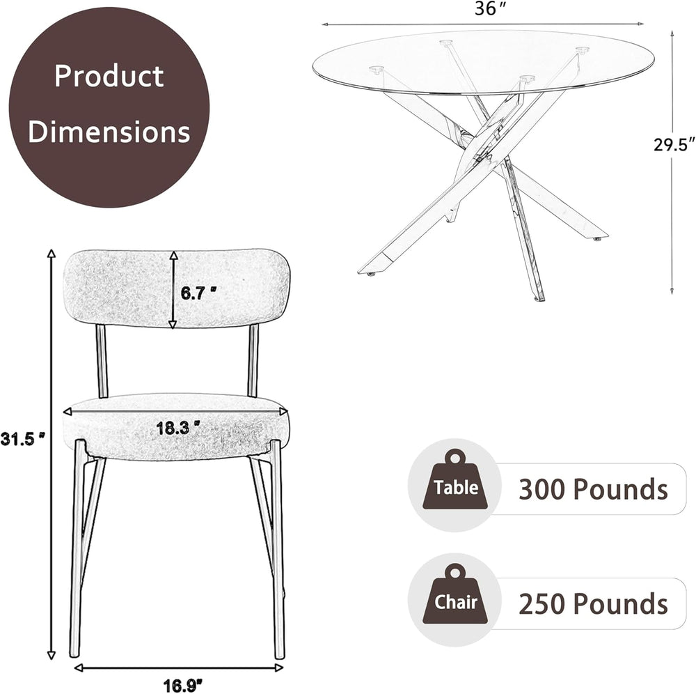 36" Round Dining Table Set for 4, Small Round Kitchen Table with 4 Boucl...