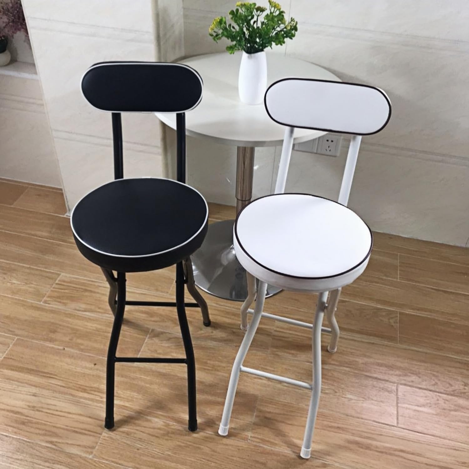 Portable Folding Stool, 330lbs Capacity, Heavy Duty Stool, Foldable Stool for Adults, Dorm, Kitchen, Vanity, Bathroom, Church and Outdoor Use (Black, Sitting Height: 24in)