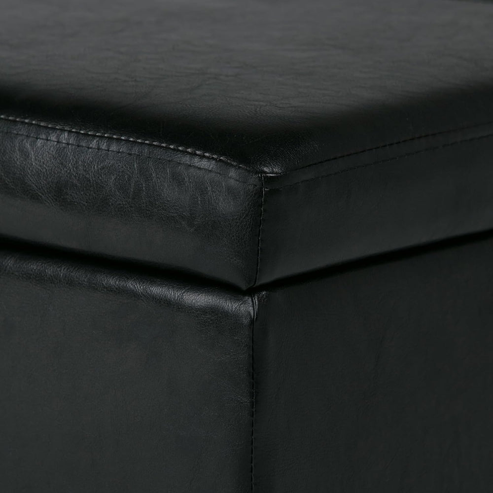 SIMPLIHOME Avalon 48" Wide Vegan Leather Ottoman in Carbon Black