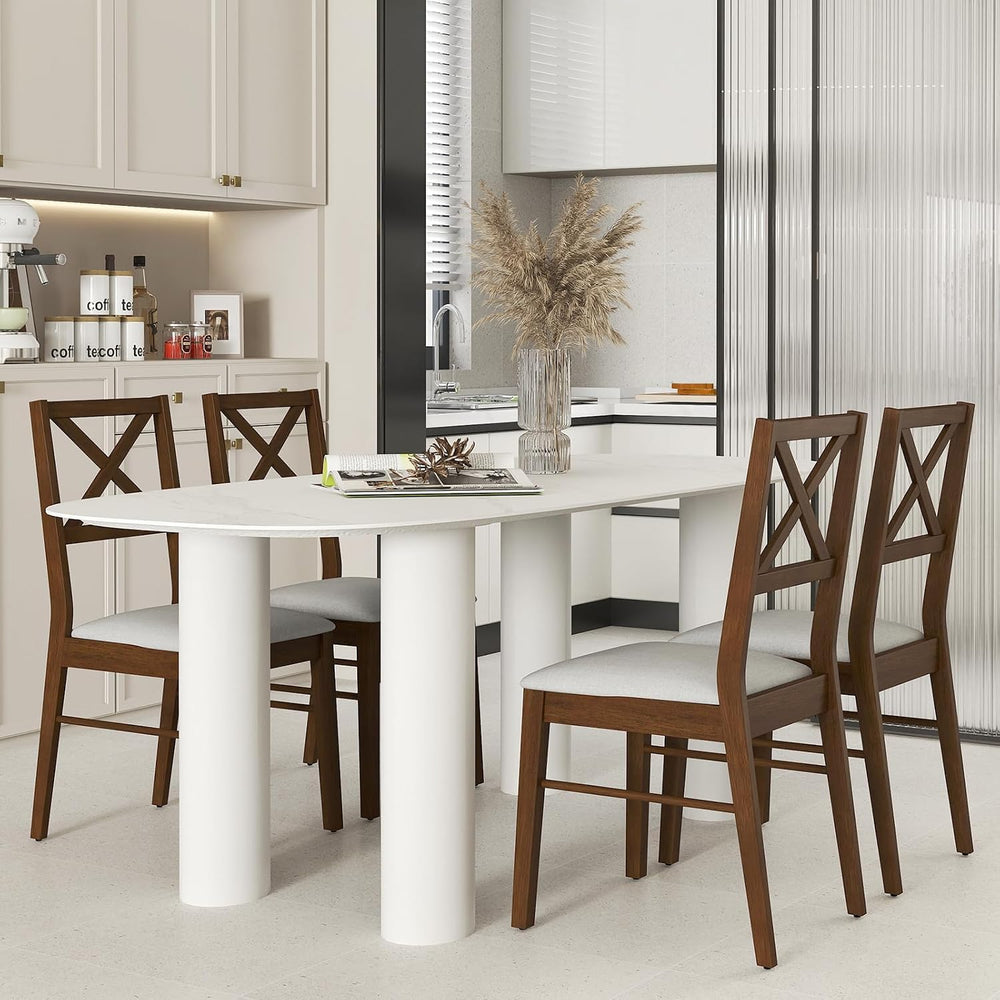 COSTWAY Wood Dining Chairs Set of 2, Upholstered Farmhouse Modern Dining Room...