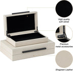 XIGEXIGE Set of 2 Beige Shagreen Decorative Storage Boxes with Black Metal Handles –Faux Leather Large Modern Stackable Nesting Jewelry Box with Lids Organizer