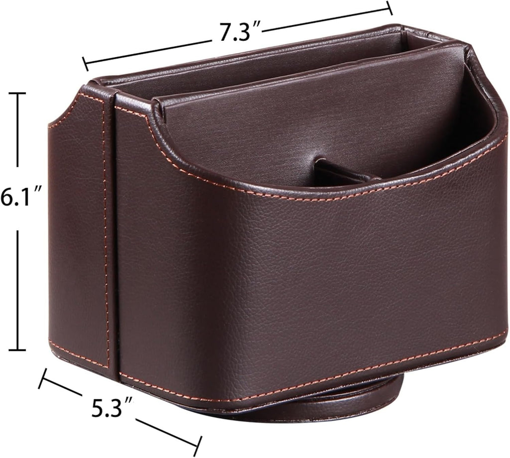 PU Leather Remote Control Holder,360 Degree Spinning Desk TV Remote Caddy,Desk Organizers and Accessories,for Controller,Media,Mail,Calculator,Mobile Phone,Pen Storage Holder(Brown Lychee)