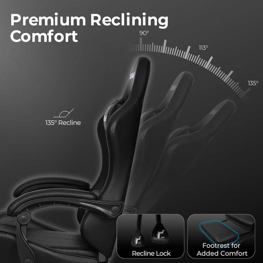 N-GEN GAMING Gaming Chair with Footrest, Lumbar, High-Back, All Black | Recli...