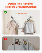 VEVOR Clothes Rack, Rolling Clothing Garment Rack, Extendable Carbon Steel Clothing Racks with Wheels for Bedroom, Laundry, Living Room