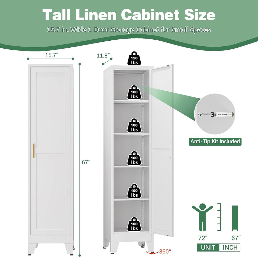 Bevivog Tall Bathroom Storage Cabinet, 67" Narrow Metal Storage Cabinets...