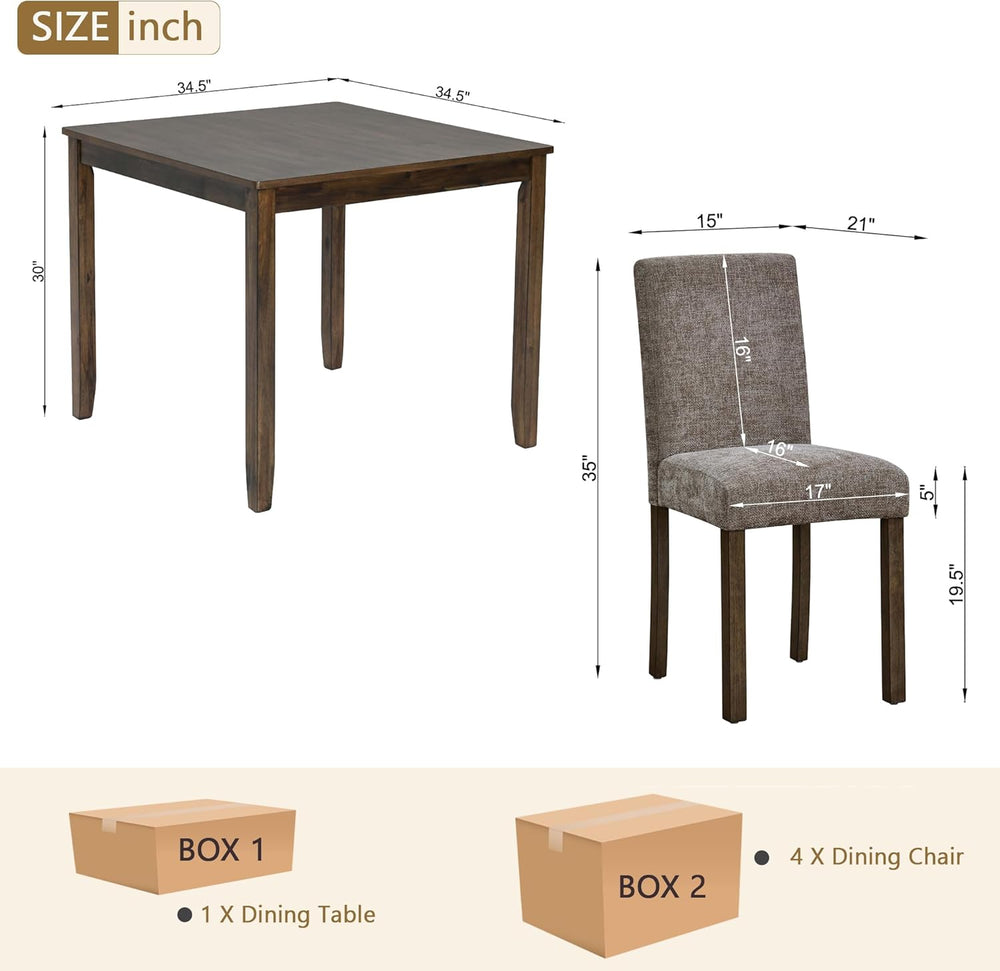 Harper & Bright Designs 5-Piece Dining Table Set with 4 Chairs, 34.5&quot...