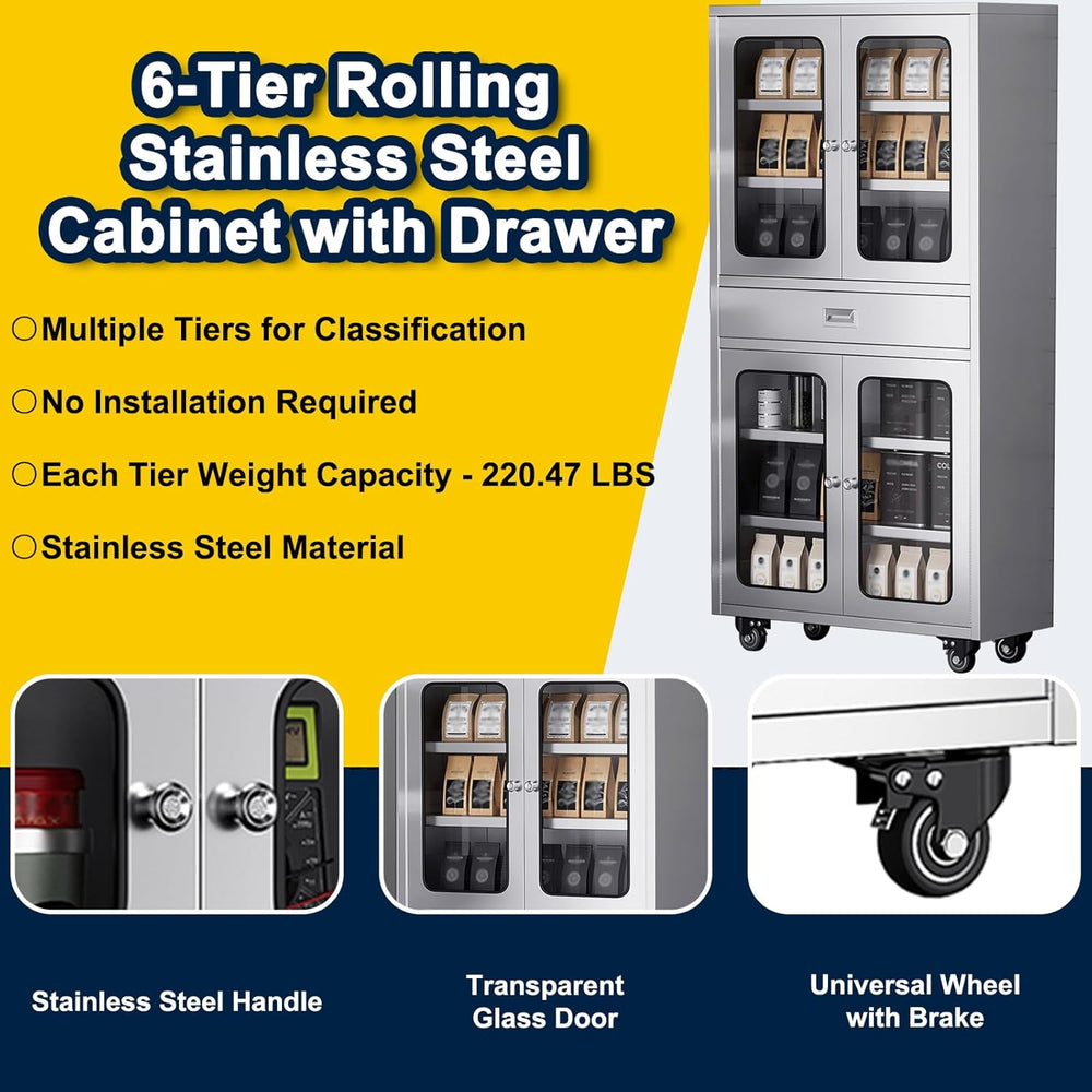 68" Full-Assembled Stainless Steel Cabinet with 1 Drawer and Glass Doors...