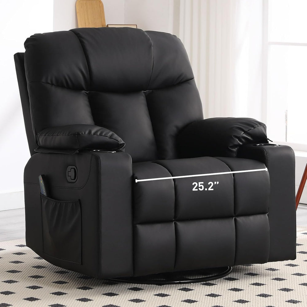 Bonzy Home Oversized Swivel Rocker Recliner, Rocking Recliner Chair, Black