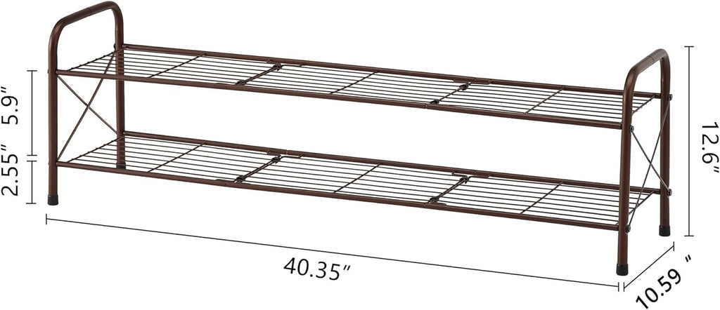 Hoctieon 2 Tier Shoe Rack for Closet, Shoe Rack FreeStanding, Entryway Shoe Shelf, Shoe Storage Organizer, Durable Mesh Style Shoe Rack, Space Save For Garage, Bedroom, Living Room, Wardrobe, Brown