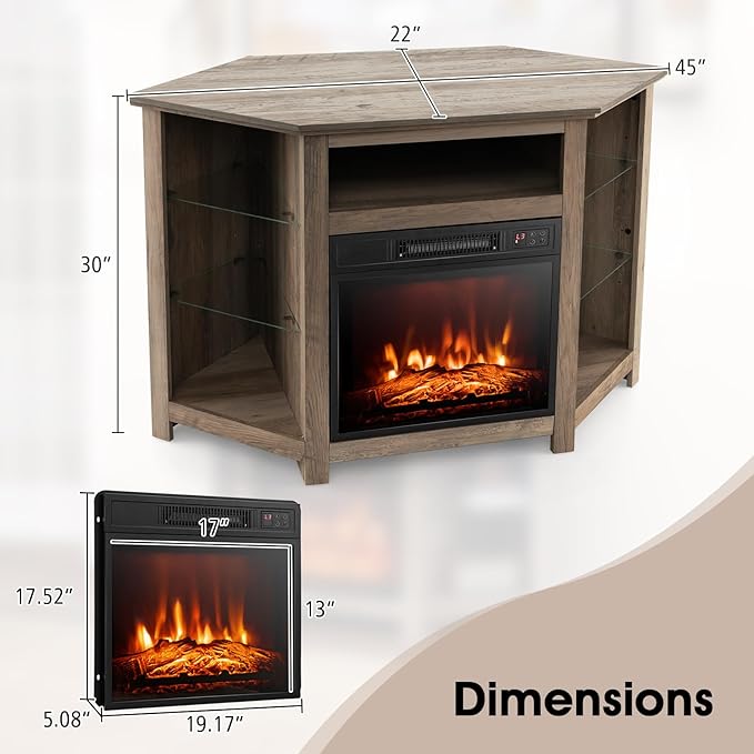 RELAX4LIFE Corner Fireplace TV Stand - Electric Fireplace Entertainment Cente...