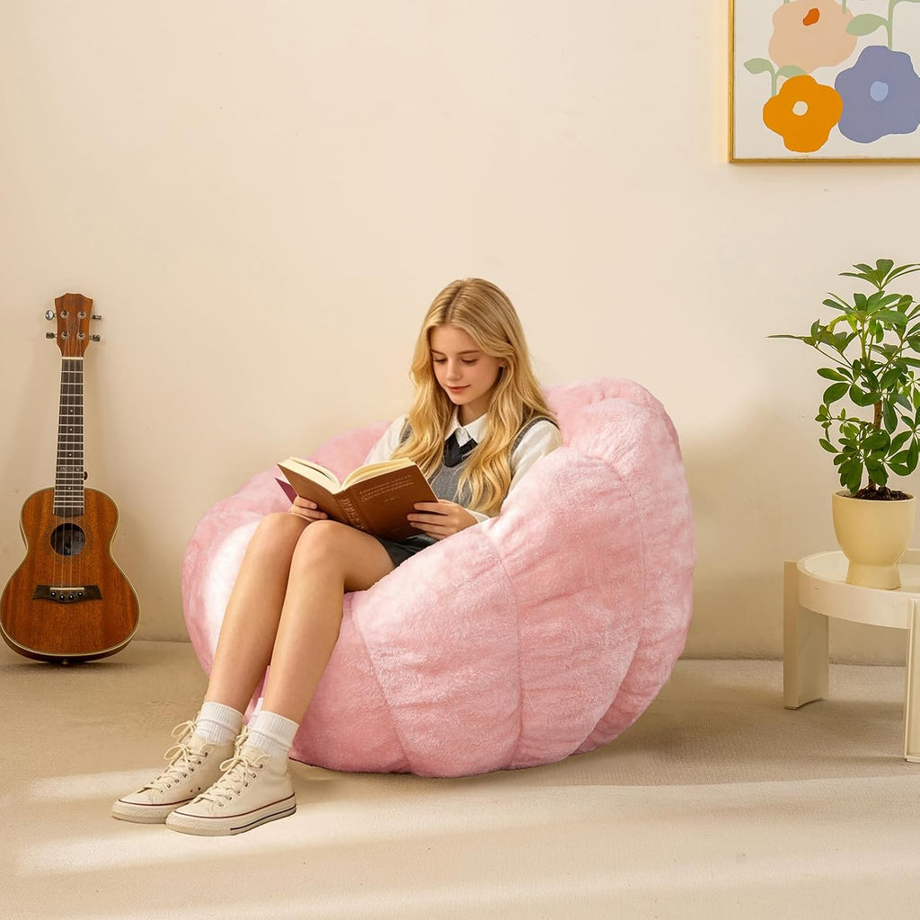 Pumpkin Bean Bag Sofa Chair, Bean Bag Chair with Filler for Teens, Kids, Toddler, Comfy and Lazy Sofa for Dorm, Apartment, Living Room and Bedroom, Pink