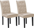 Furmax Ergonomic Dining Chairs Set of 2, PU Leather Dinning Room Chairs, Button Tufted Kitchen Chairs with Adjustable Wood Legs for Kitchen Living Room (Leather Beige, 2)