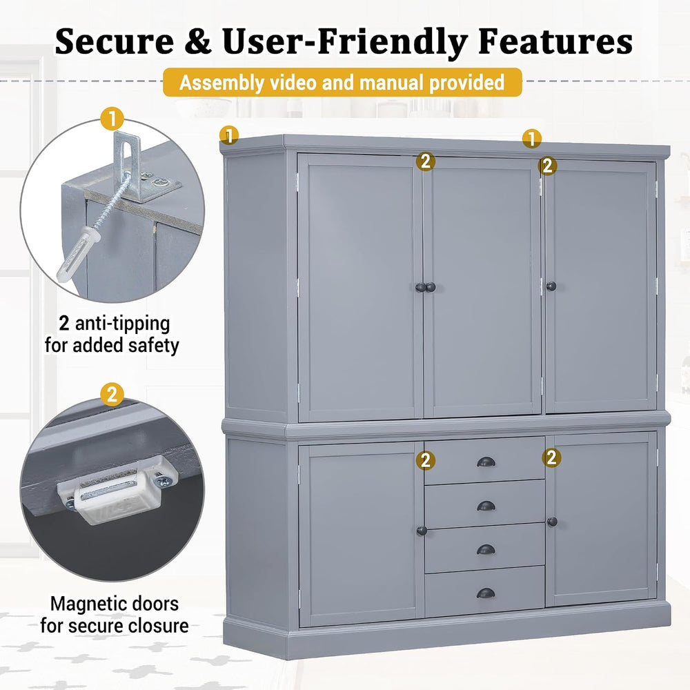 Polibi 73'' Freestanding Wooden Kitchen Pantry Cabinet with Drawers, ...