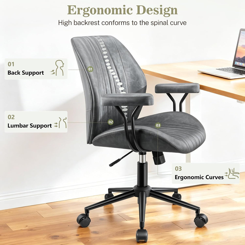 HeroSet Home Office Desk Chair with Removable Armrests, Modern PU Leather Exe...
