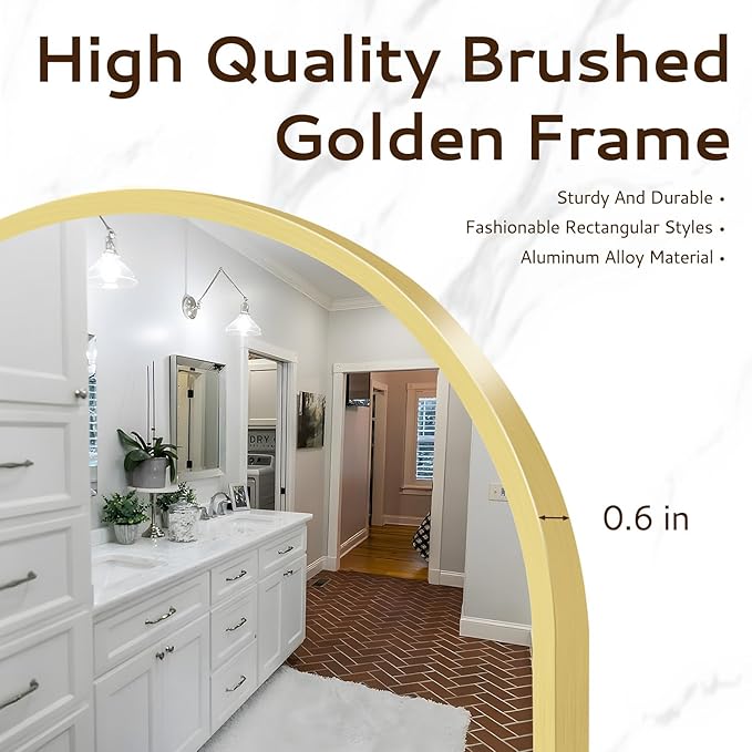 Round Mirror 24 Inch Gold Round Bathroom Mirror Wall Mirror Brushed Metal Frame Anti-Rust Tempered Glass for Bathroom Bedroom Entryway Living Room