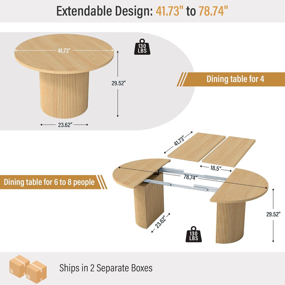 Extendable Dining Table 41–78 Inch, Round to Oval Expandable Kitchen Table fo...