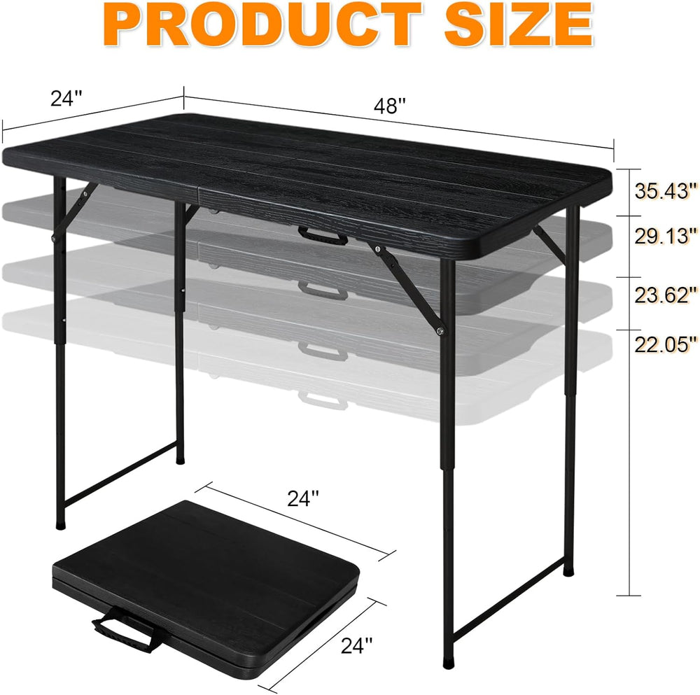 4ft Folding Table, Portable Fold-in-Half Adjustable Height Utility Table for ...