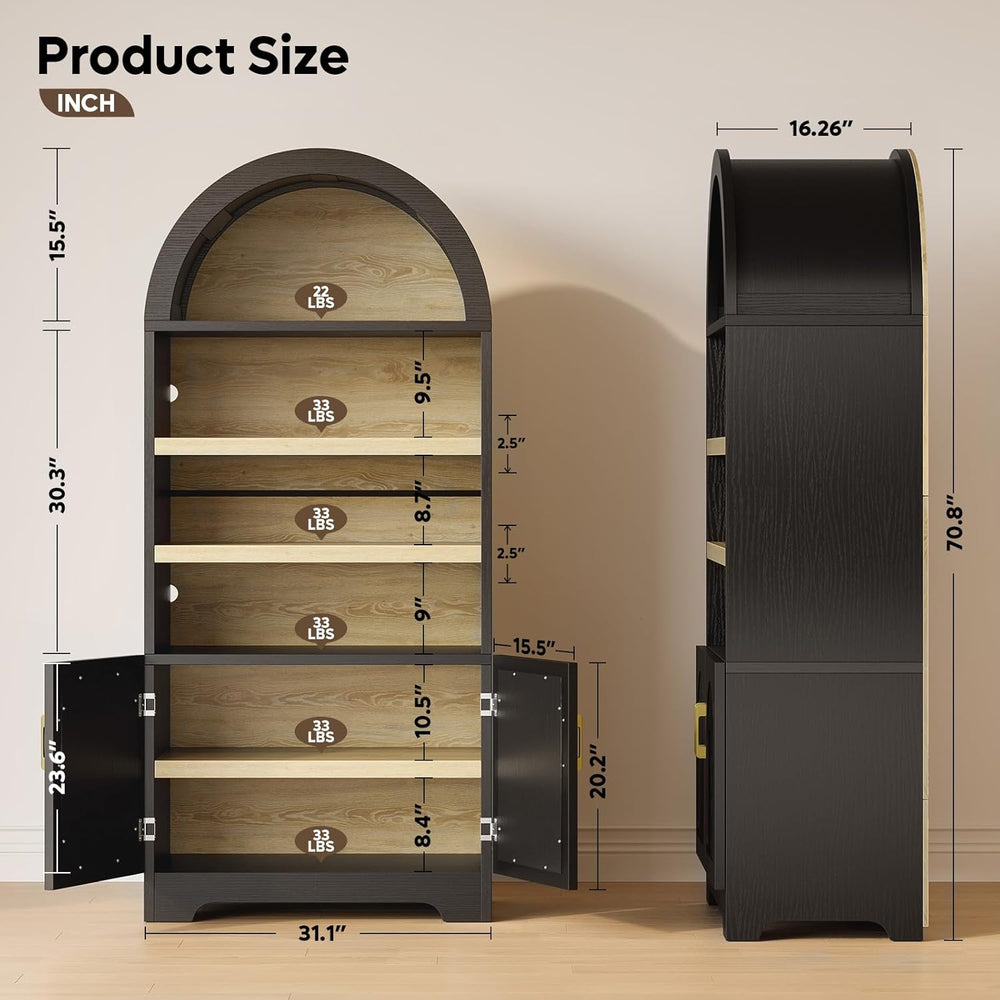 Bestier 71" Tall Arched Kitchen Pantry, Arched Cabinet with Doors, Moder...