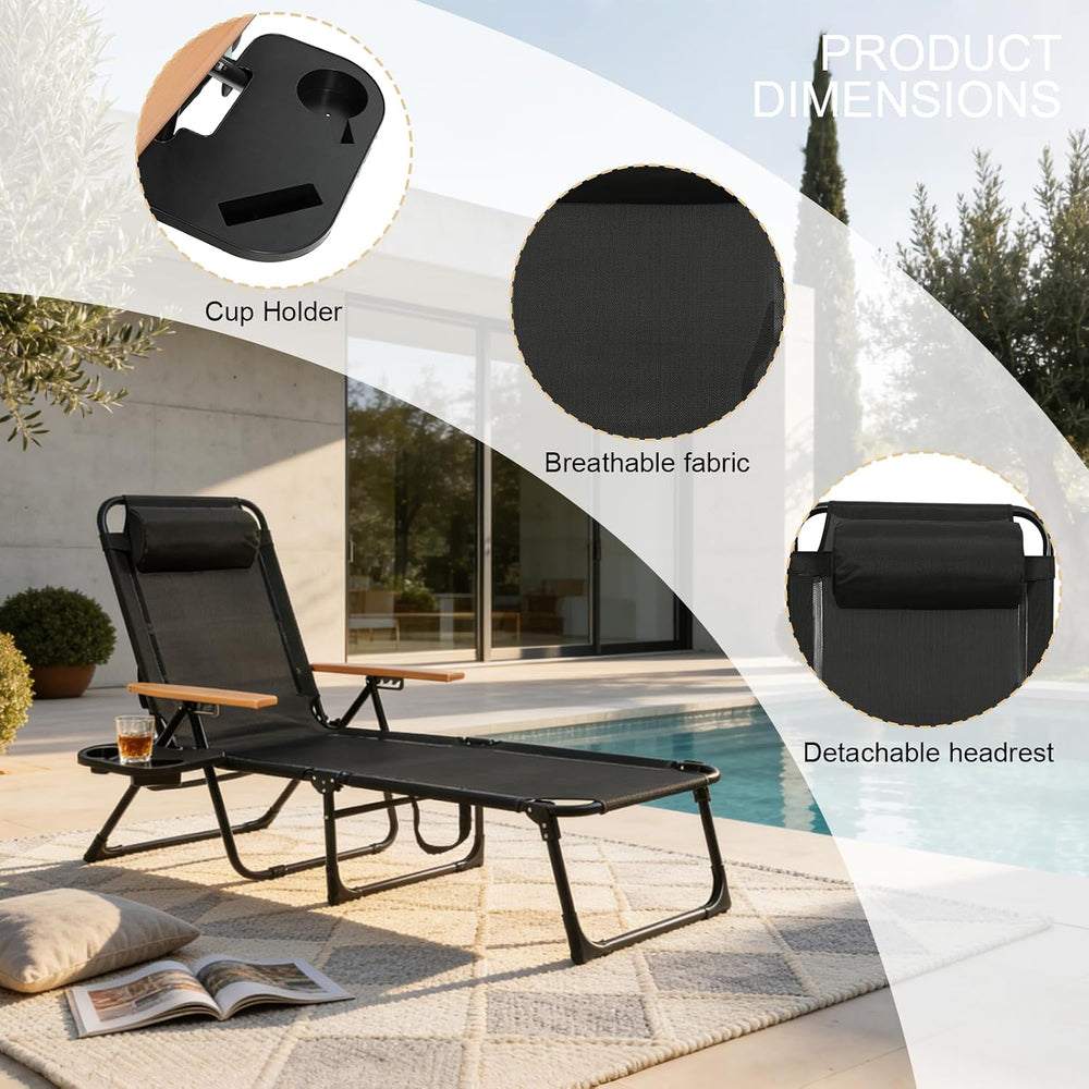 Foldable Lounge Chair, 4-Position Adjustable Outdoor Folding Lounge Chair wit...