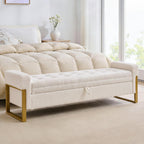 67" Storage Bench for Bedroom, King Size End of Bed Bench, Teddy Upholstered Storage Ottoman Bench with Golden Metal Legs, Bedroom Bench for Entryway, White