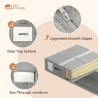4Pack Sheet Organizers for Linen Closet - King/Queen Size Bedding Storage Boxes with Clear Window, Foldable & Dustproof Linen Organizer for Blankets & Sheet Sets,Grey