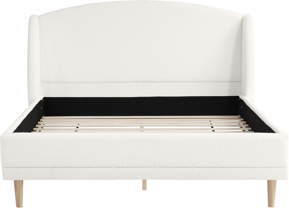 Merax Queen Size Soft Boucle Upholstered Platform Bed, Luxury Wingback Headbo...