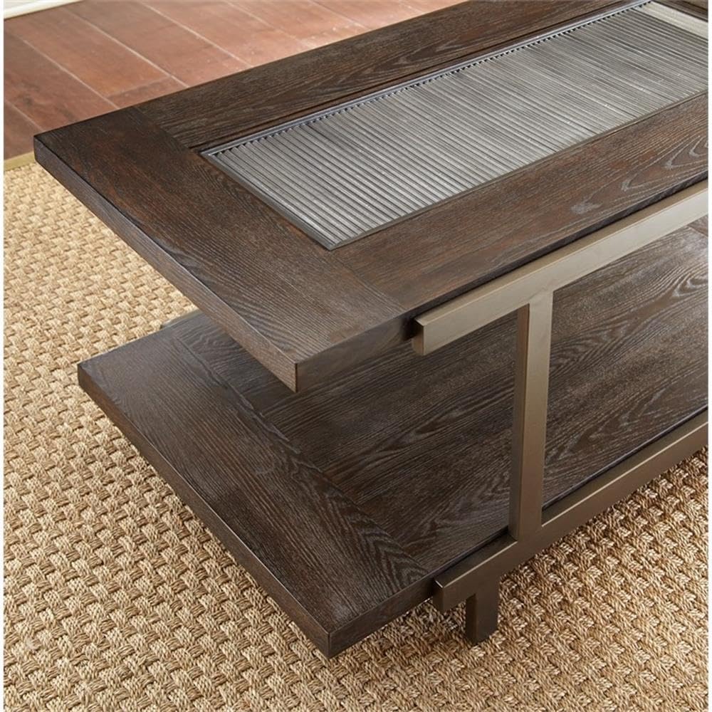 Pemberly Row Contemporary 3-Piece Coffee Table Set, Smoky Brown Finish, Ash V...