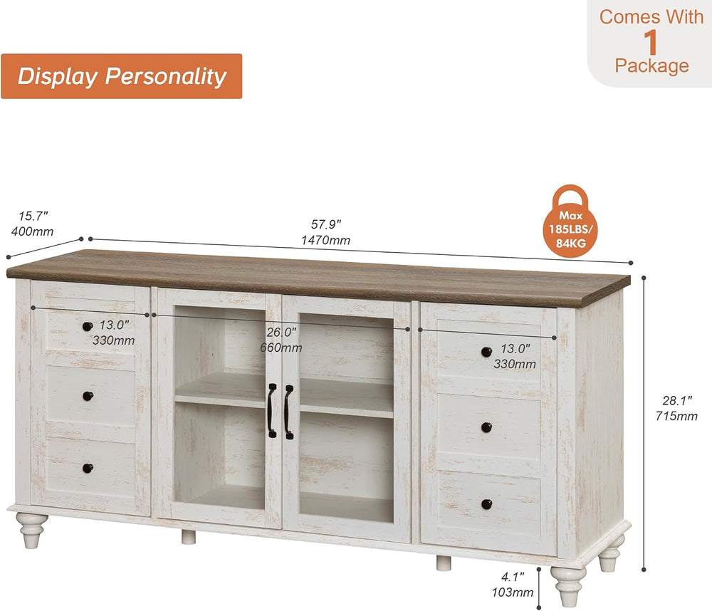 WAMPAT Sideboard Buffet Cabinets with Glass Door, Kitchen Storage Cabinets, W...