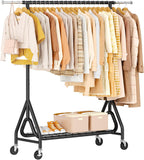 Heavy Duty Clothes Rack, Metal Clothing Rack Load 450 LBS, Rolling Coat Racks for Hanging Clothes with Lockable Wheels, Wardrobe Closet Garment Racks for Bedroom, Black