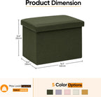 16.5 Inch Small Rectangular Storage Ottoman, Collapsible Footrest | Linen Fabric, Hidden Storage, Foldable Footstool with Padded Lid, Compact Size for Living Room, Bedroom and Dorm, Olive Green