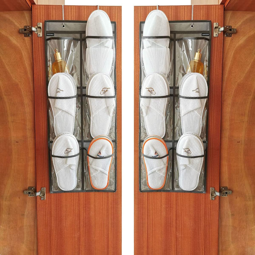 2 Packs Over The Door Hanging Closet Shoes Holder Organizer Shoe Storage Shoe Rack with 6 Pockets (Clear PVC Pockets)