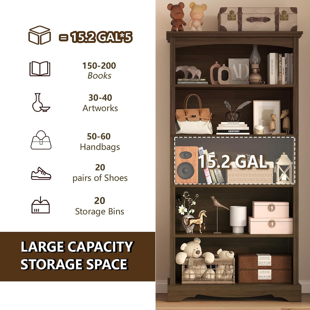 TVU 5-Tier Wooden Bookshelf, 31.5" W x 65" H ×9.9" D Bookshelf...