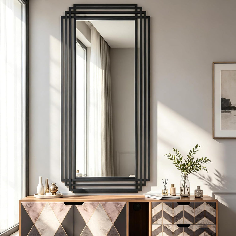47"x22" Large Rectangle Decorative Mirror with Geometric Frame